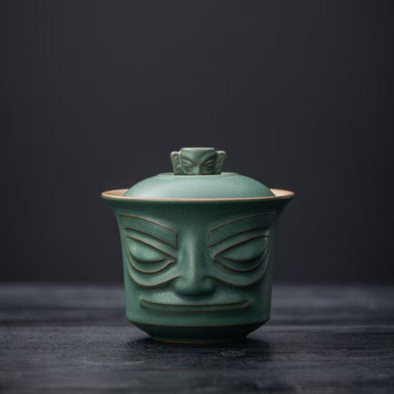 Bronze mask Sanxingdui gift portable travel tea set ceramic merchandise express cup business souvenir