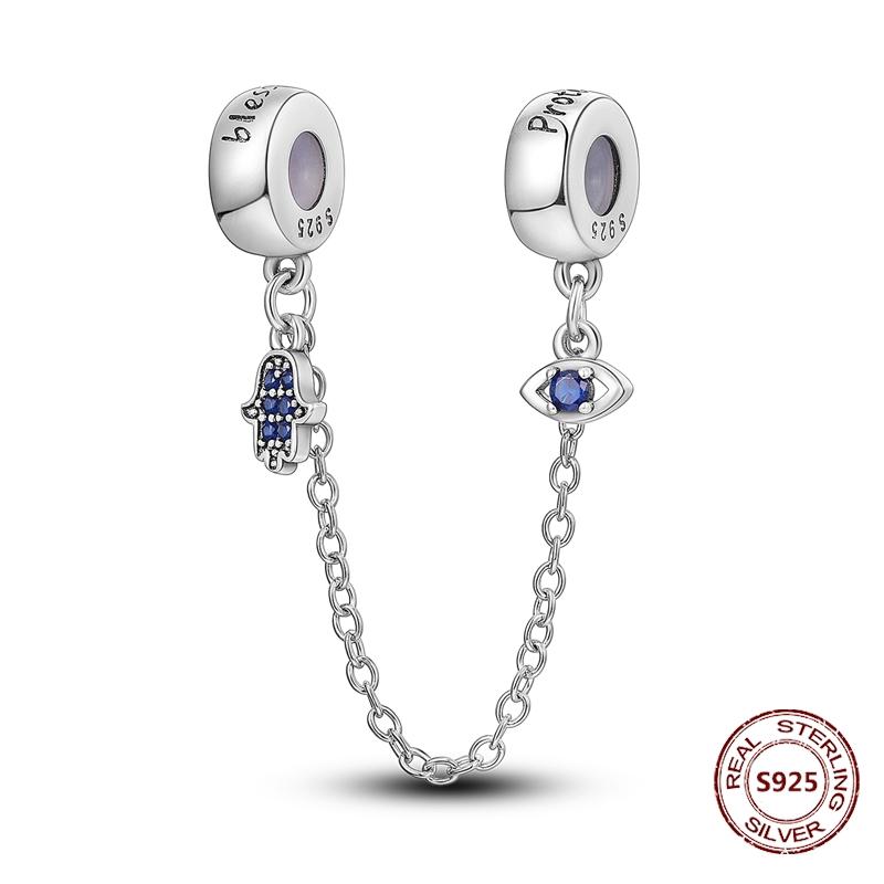 925 Silver Star Moon Bracelet Ocean Safety Chain with Colored Zircon Beads DIY Fine Jewelry for Women