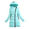 Women Winter Causal Down Cotton Parkas Jacket Coat Middle Long Hooded Stand Collar Zipper Warm Slim Pocket Solid Color