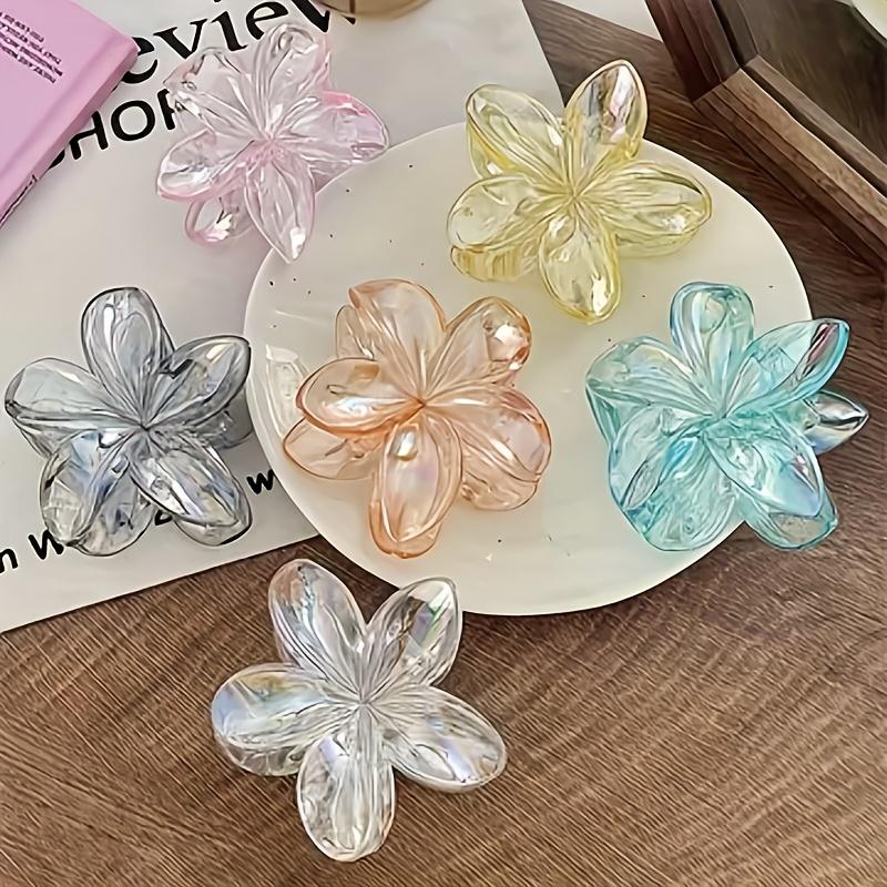 6 Stück durchsichtige Farbverlauf-Blumen-Haarspangen, Harz-Anti-Rutsch-Design, perfekt für das Haarstyling und als Urlaubsgeschenk.