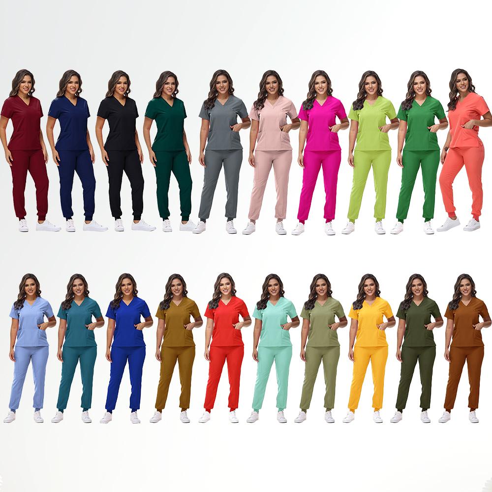 Stretchy Nurse Uniforms V-neck Top Jogger Pants Scrub Sets Surgical Workwear Dentist Nursing Suit Hospital Doctor Outfit S21