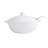 Double Ear Ceramic Soup Bowl Set with Lid - Microwave Safe, Includes Large Spoon and Tureen, Pure White, Creative Design (8 Bowls)