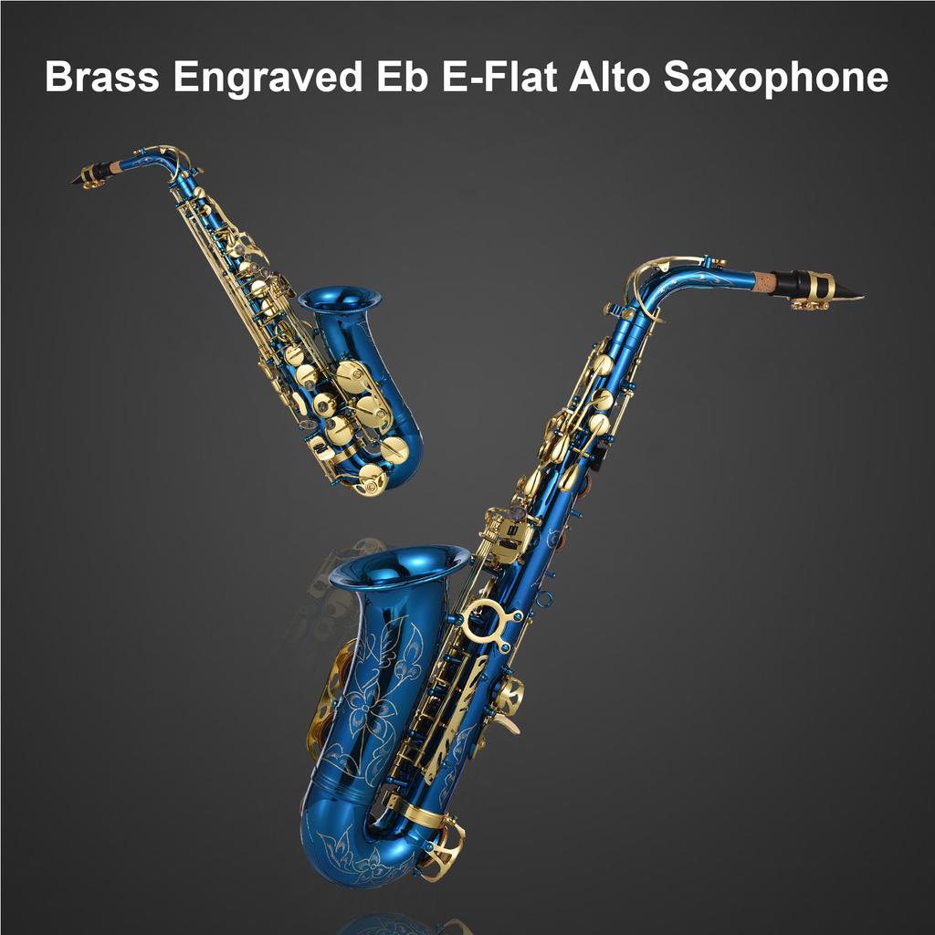 Brass Engraved Eb E Flat Alto Saxophone Sax Abalone Shell Buttons Wind Instrument with Case Gloves Cleaning Cloth Belt