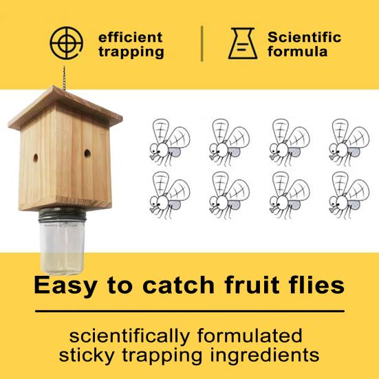 Wooden Bee Trap Box Cube Shape Low-maintenance Insect Trap with Bottle