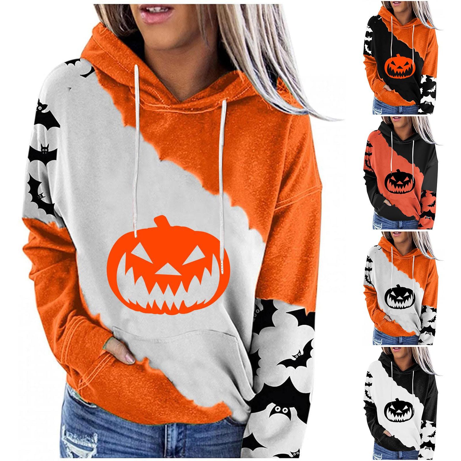 

Женские повседневные модные пуловеры с длинными рукавами и принтом на Хэллоуин, толстовки с капюшоном S чёрный