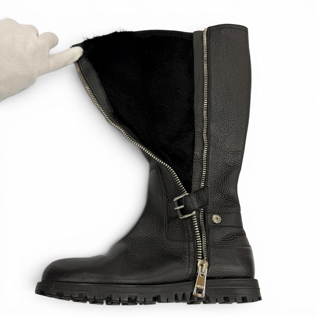 Excellent GUCCI Knee-high boots Mouton black leather Women 37.5 Used