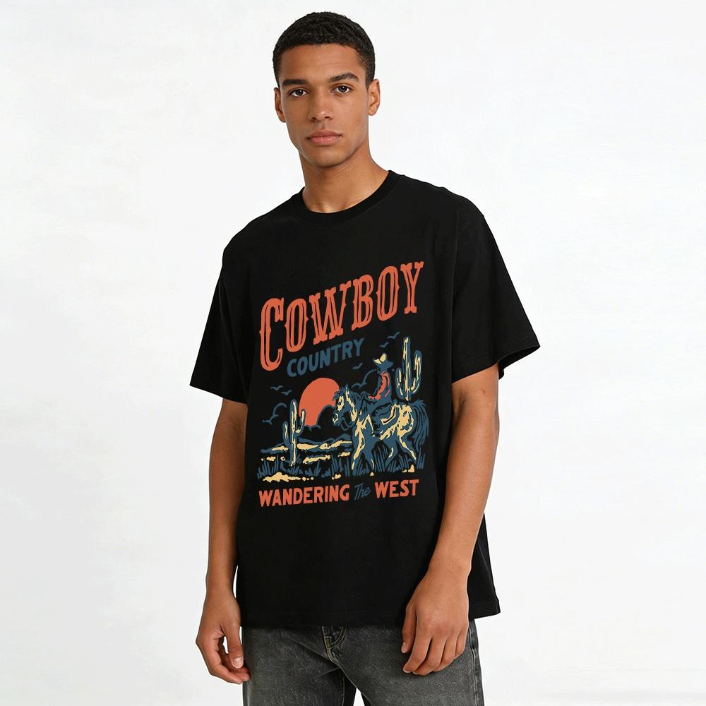 Vintage Cowboy Land Wandern durch den Westen Grafik T-Shirt Reines Baumwoll T-Shirt