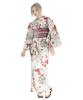 (Dita) Women's Yukata 5-Piece Set: Heiko Obi (Sash), Red & White, Colorful, Classic Pattern, Japanese Style, Retro, Chrysanthemum Floral Pattern, Easy