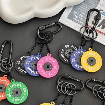 Mini Barbell Plates Key Chain with D-shaped Carabiner Fitness Series Pendant Friends