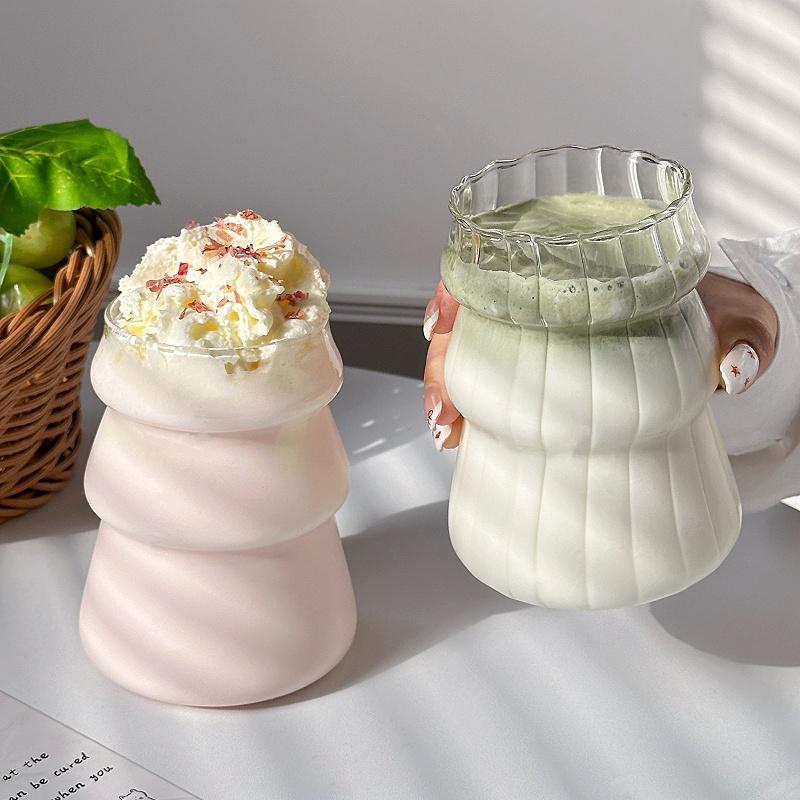 Cold Coffee Cups Iced Coffee Cups Glass Water Cup Coffee Mug Glass Drinkware Water Bottle Aesthetic Glass Cup Desk Accessorie