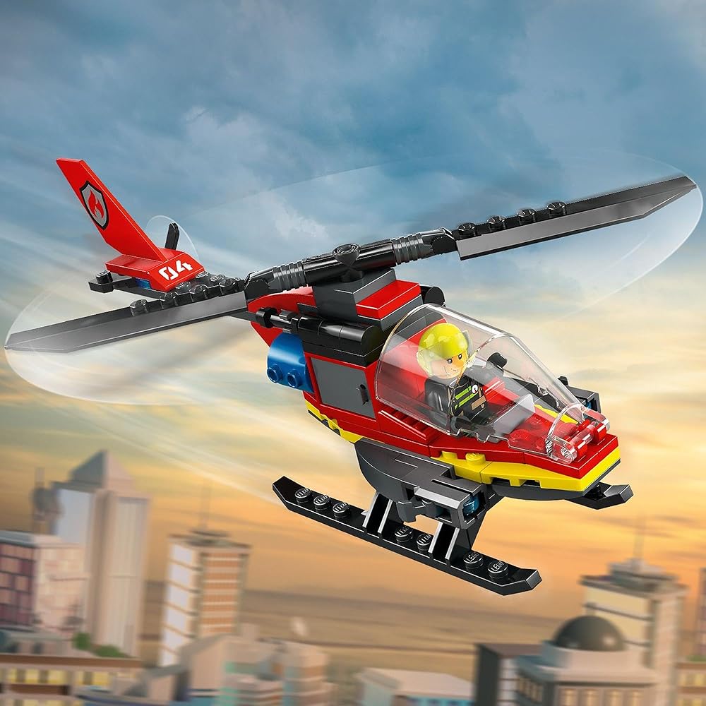 LEGO City Fire Rescue Helicopter Toy Building Blocks for Kids Ages 5-8 Educational Gift Vehicle 60411