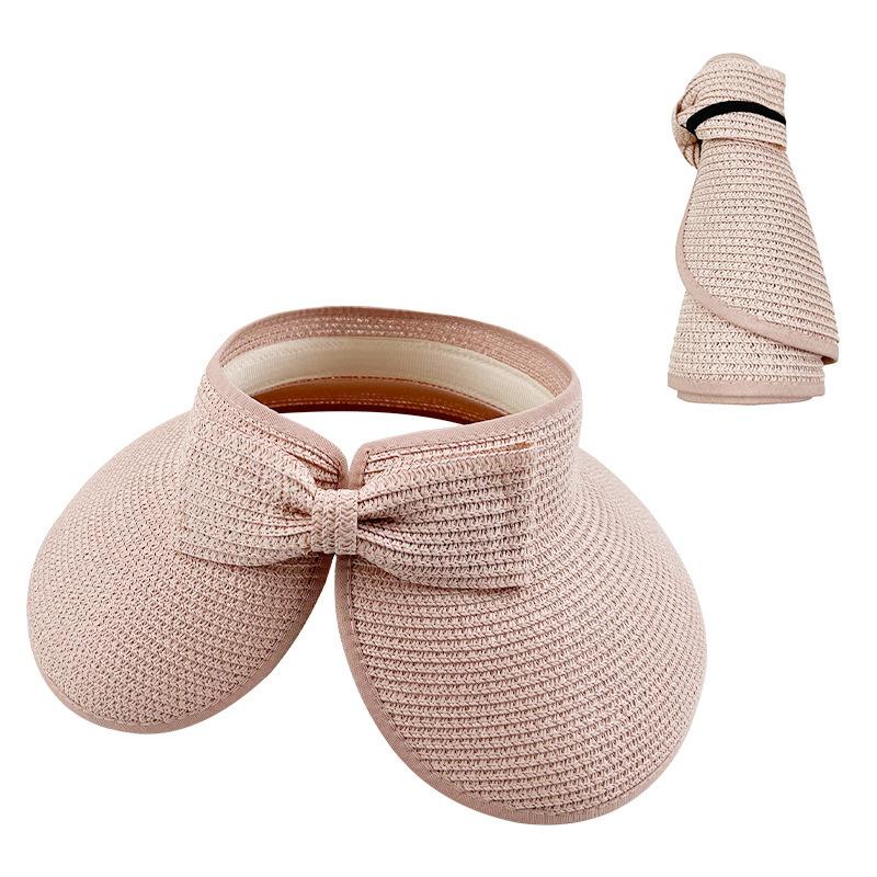 New Women Summer Visors Hat Foldable Wide Large Brim Bowknot Empty Top Straw Hats  chapeau femme Beach UV Protection Caps