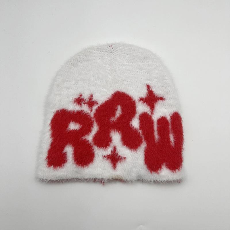 New imitation mink knitted jacquard hat, popular warm plush hat in Europe, America and autumn and winter