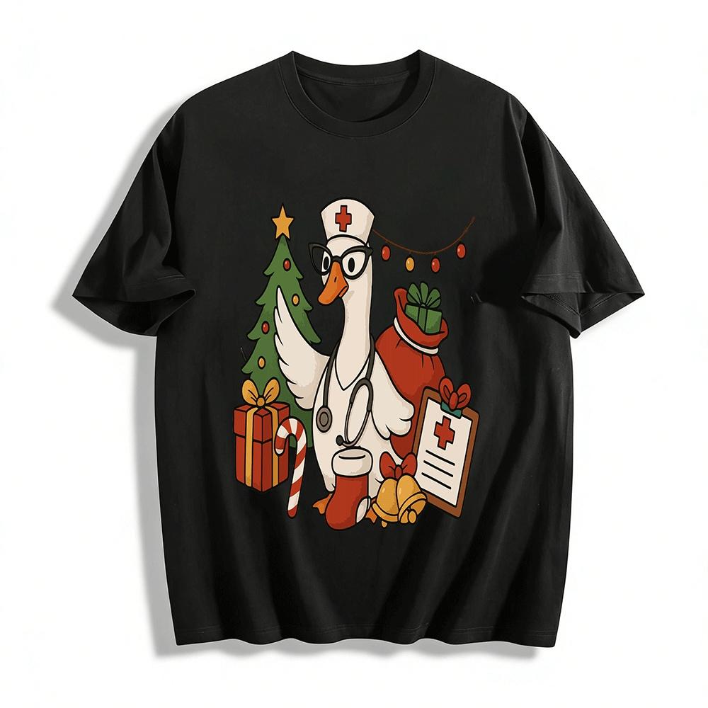 

Christmas Nurse Goose Print Casual Sweatshirt Top Pure cotton T-shirt XXS
