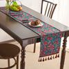 Chinese Style Vintage Tassel Table Runner Jacquard Living Room Bed Tail Coffee Dining Table Decoration Accessories Rustic Decor