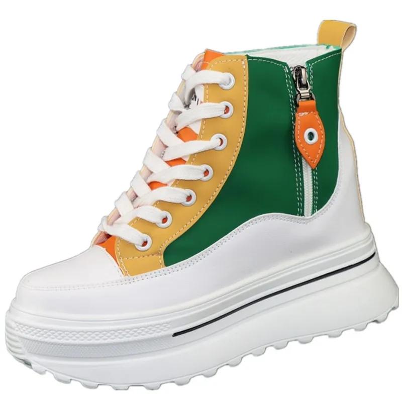 Fashion Fashion Color Matching Women's Autumn Winter Daddy Shoes Increase Height 10cm Casual Thick Bottom High-top Ins Women's Sneakers