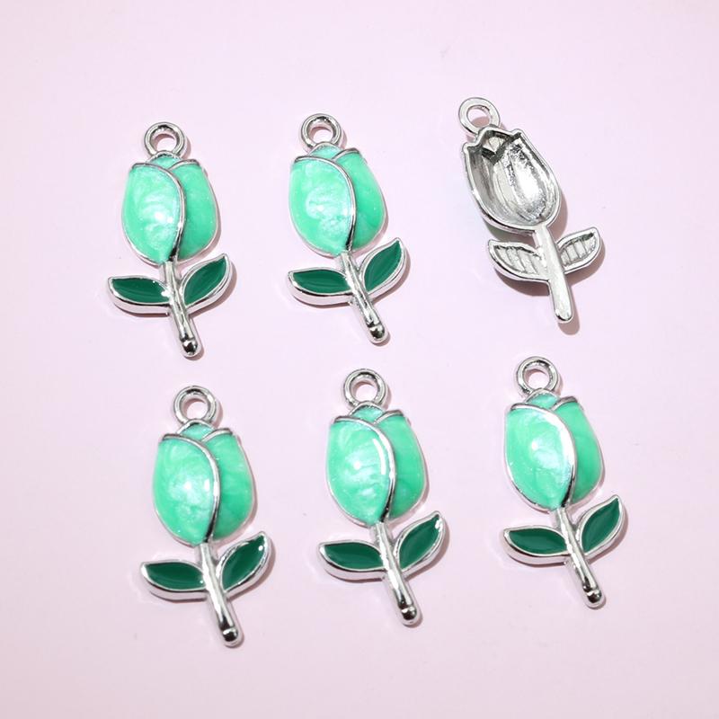 20pcs 21x10mm Enamel Rose Bud Flower Charms Pendant Alloy Metal DIY Jewelry Making Accessories Findings for Necklace Earrings