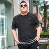 Trendy Brand Men's Summer Plus Size Short-sleeved Round Neck T-shirt Vertical Stripes Casual Fat Man Oversized T-shirt