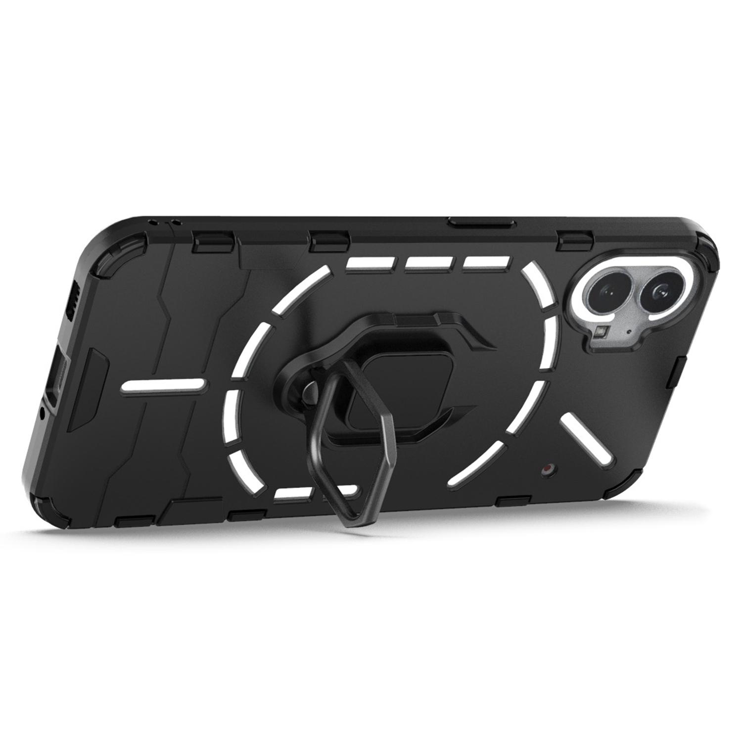 

For Nothing phone (1) 5G Ring Kickstand Phone Case Flexible TPU Hard PC Anti-Slip Rugged Hybrid Protective Cover Black