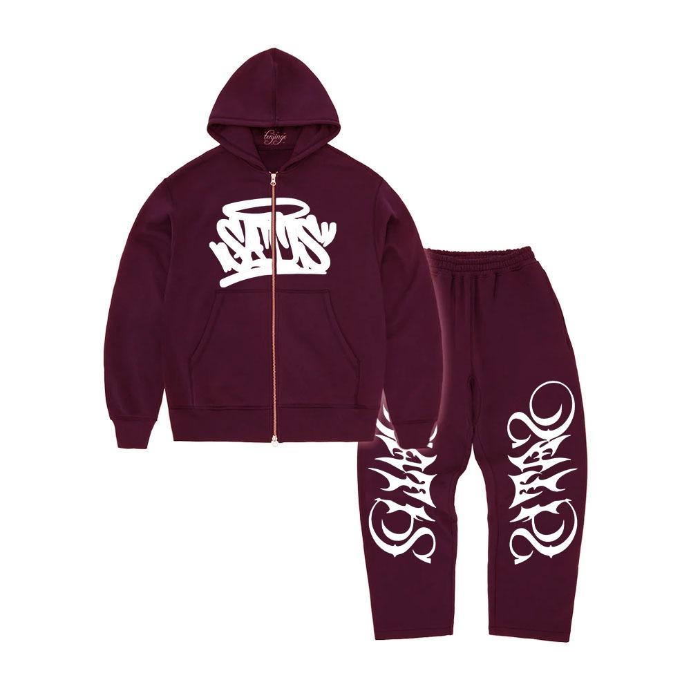 Europäischer und Amerikanischer Herren Herbst und Winter Neuer Stil Amerikanische Modemarke Bedruckte Reißverschluss Sweatshirt Jacke Hip-Hop Ins Stil Set