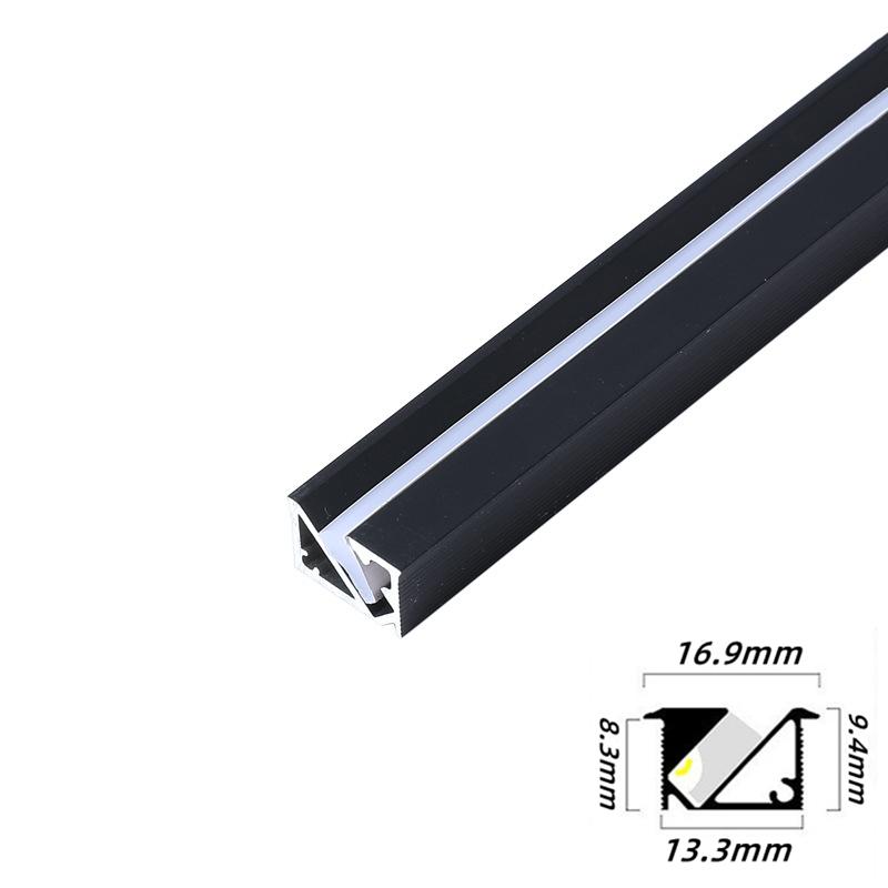 Profil din aluminiu LED ultra-subțire Încastrat ascuns 45º Canal strălucitor oblic Capac din silicon Raft Dulap Bandă liniară Bar lumini