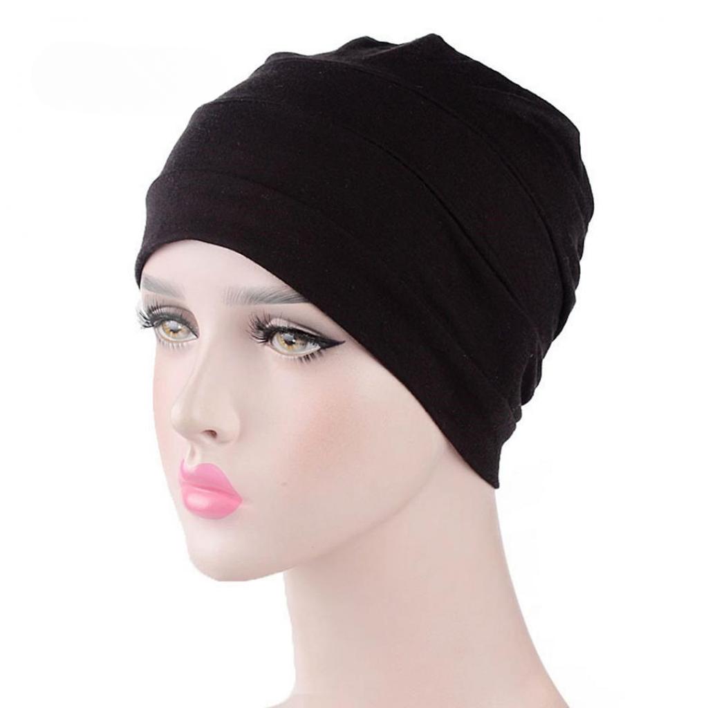 Solid Color Men Women Pleated Cotton Beanie Cap Hair Loss Sleeping Chemo Hat EMA