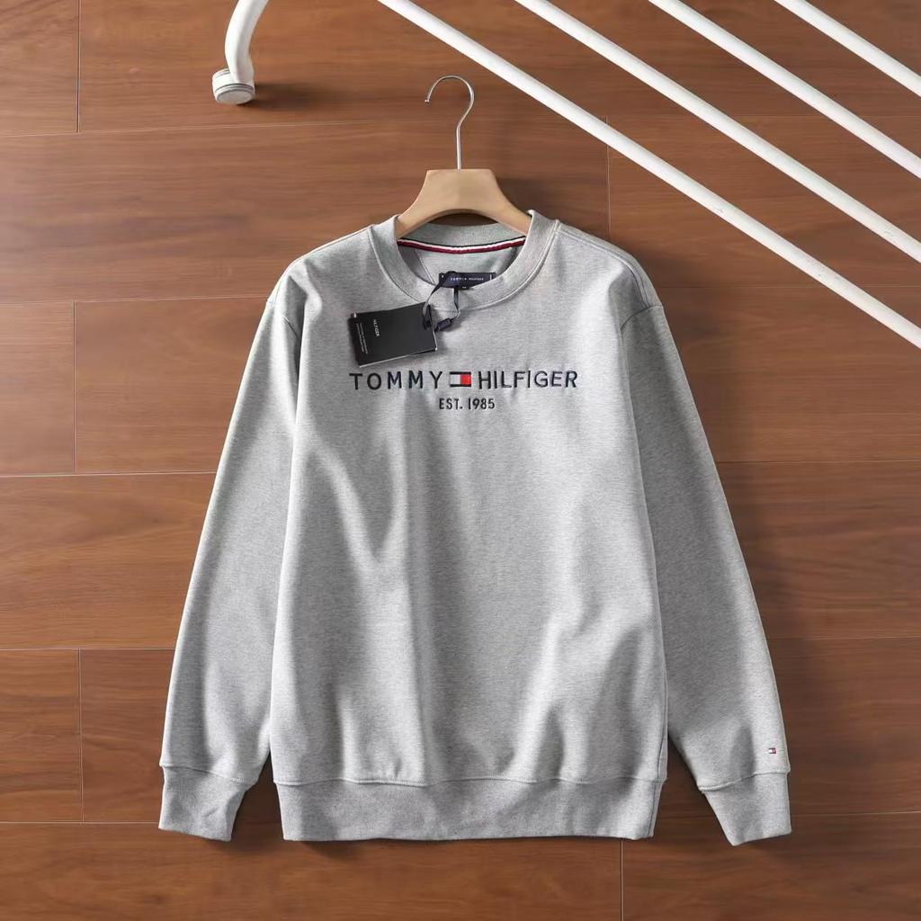 Tommy Tommy Herren Stickerei Buchstaben Fleecegefüttert Winter Sweatshirt, Langarm, Rundhalsausschnitt
