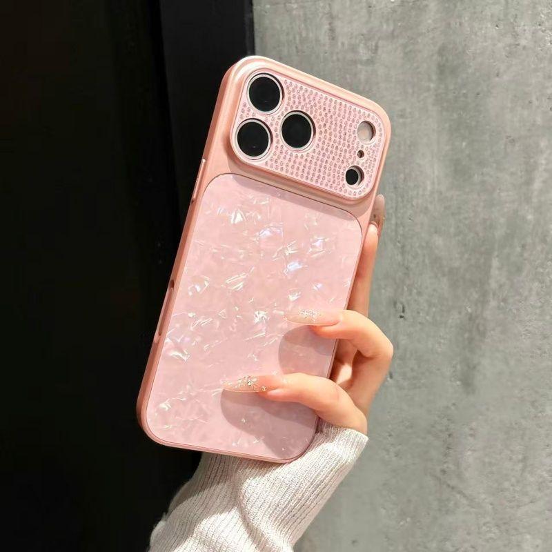 Fahsion Glitter Woman PC Phone Case For IPhone 16 15 14 Pro Max Transform 17 Pro Max Diamond Large Lens Window Shockproof Cover