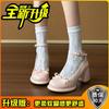Single shoes high heels bow lace single shoes women's summer sweet platform leather shoes Lolita thick heel Mary Jane shoes