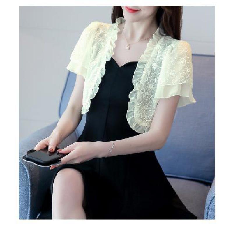 Women's Summer Sun Protection Chiffon Lace Bolero Jacket - Short Sleeve Shawl Top