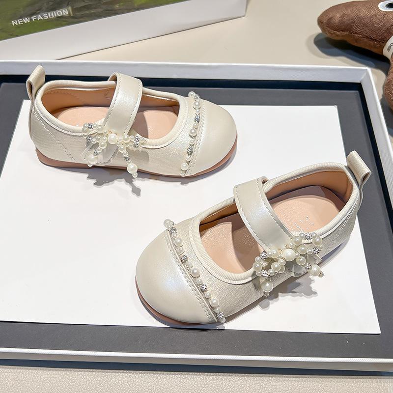 Girls' Spring 2025 Pearl Princess Shoes - Trendy Soft Sole Square-Toe Design