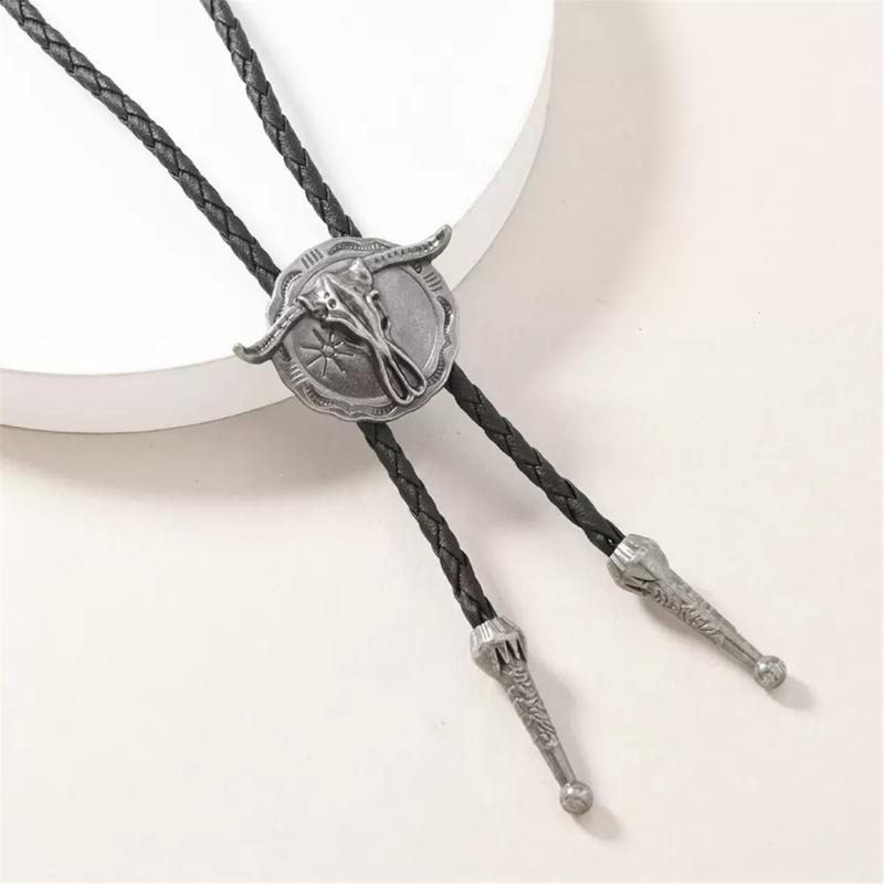 Moderno Cravattino Bolo Occidentale Gioiello per Collare Ciondolo Inciso Cordino Catena per Camicia da Uomo Outfit da Lavoro e Casual