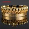 European and American retro crown woven bracelet, Roman letter stainless steel mesh open bracelet set three pieces men