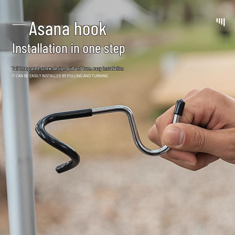 Stainless Steel Non-slip S-shaped Camping Hook with Light & Storage Rack