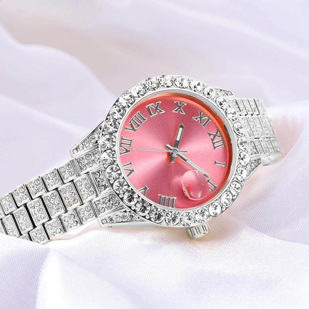 Stylish Roman Full Diamond Calendar Waterproof Luminous Women's Watch