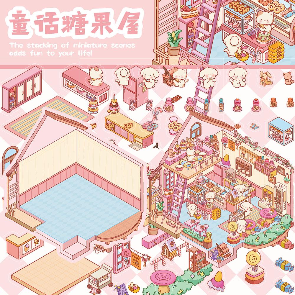 2PCS Fairy Tale Candy House Sticker Nostalgia Home Decoration Harajuku Playroom Living Home Cafe Skateboard Retro Gift Stickers