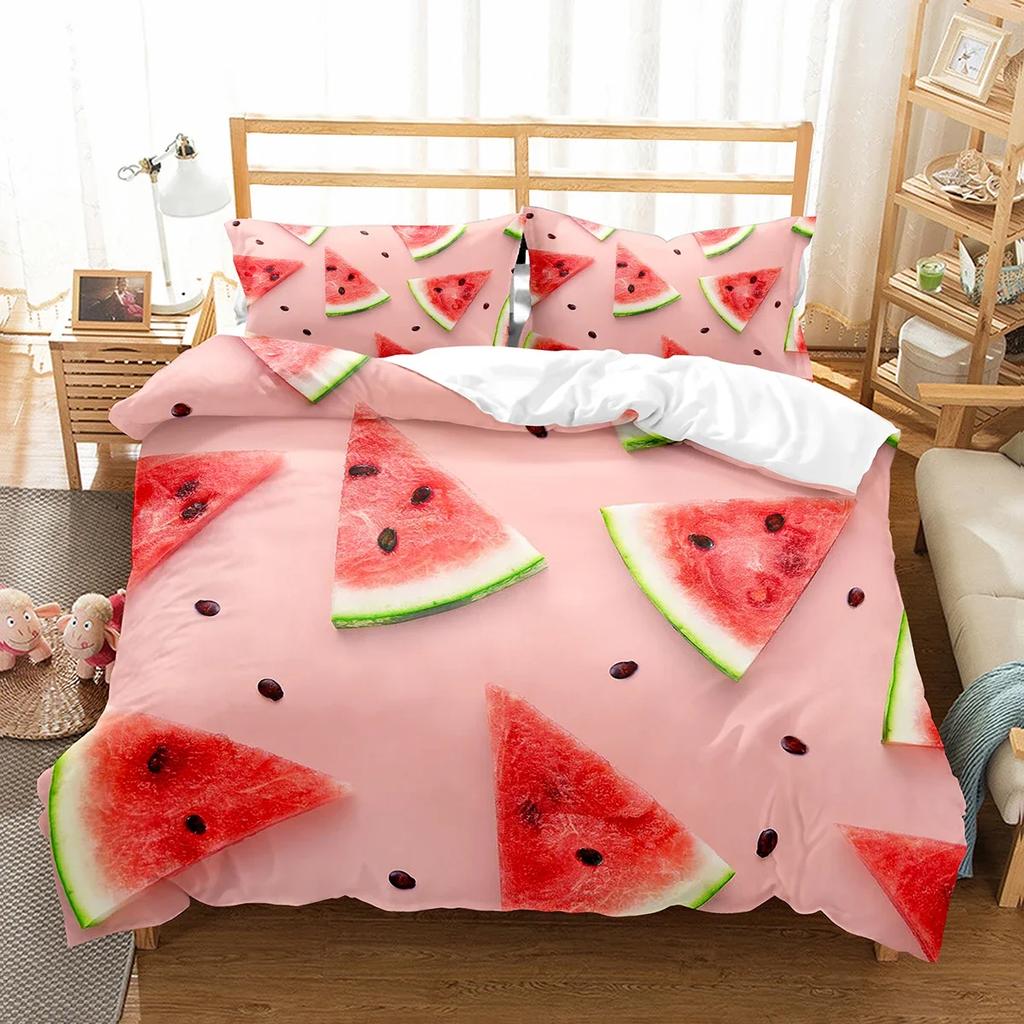 Watermelon Duvet Cover Set Summer Theme Fresh Fruits Pattern Quilt Cover For Kids Boys Girls Bedding Set Bedroom Decor Gifts