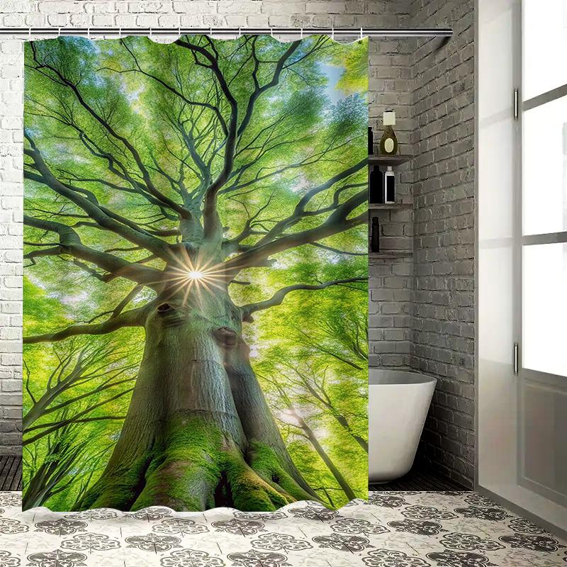 Sunlit Tree Waterproof Shower Curtain Heat Resistant Machine Washable Non-Transparent 180x180cm