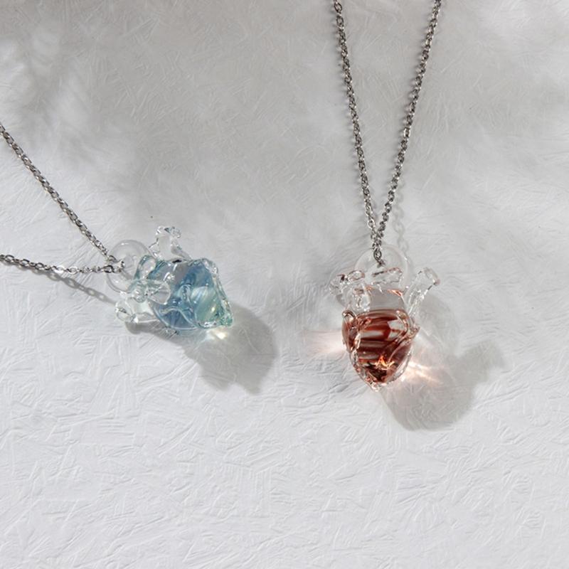 Hantverksmässigt Tillverkat Glas Hjärta Smycke Halsband Silverkedja Halsband Handgjord Unik Alla Hjärtans Dag Gåva Till Henne