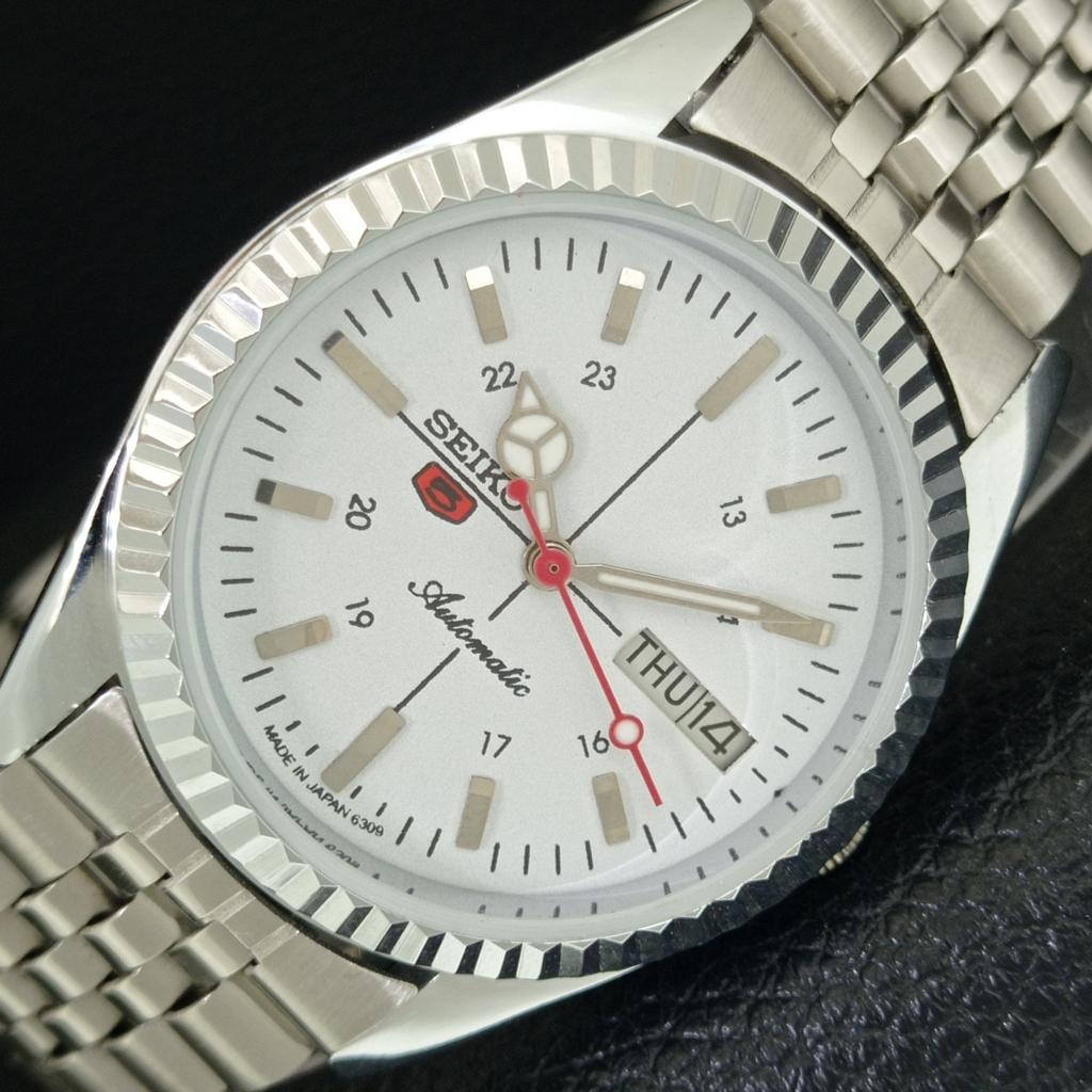 

VINTAGE REFURBISHED SEIKO 5 AUTOMATIC 6309A JAPAN MENS WHITE WATCH a442812-1
