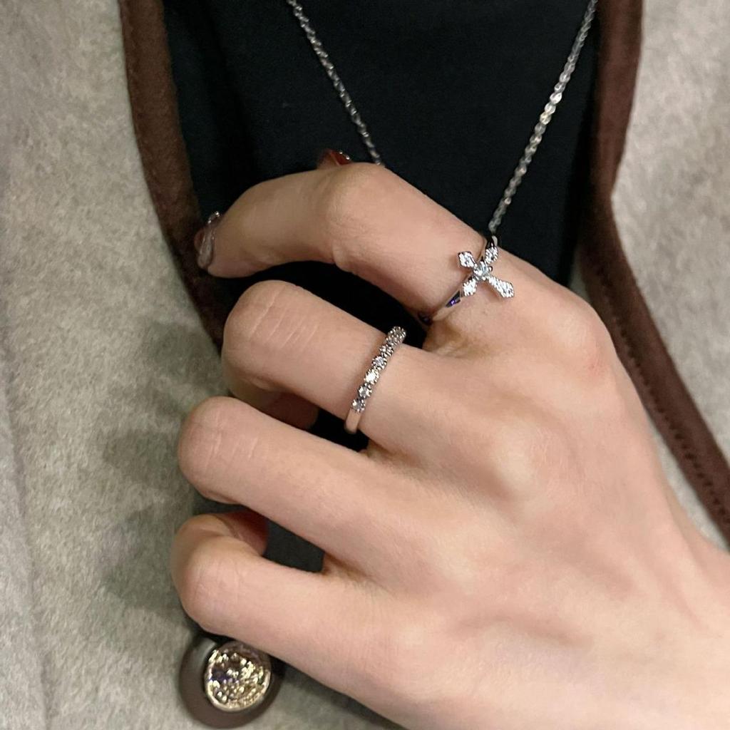 Sleek Silver Stackable Cross Ring: Enhance Your Style with a Minimalist Korean-Inspired Index Finger Set