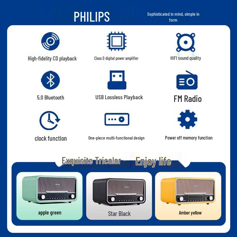 Philips TAM6208 Retro Bluetooth CD Player & HIFI Speaker