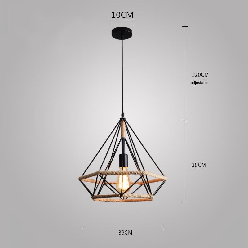 Retro Industrial Hemp Rope Diamond Light for Restaurant, Cafe, Bar, and Loft