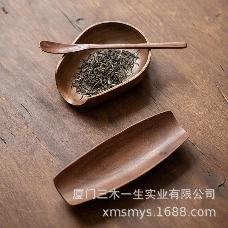 Black Walnut Wood Tea Scoop & Caddy Set - Zen Kung Fu Tea Stirrer and Set
