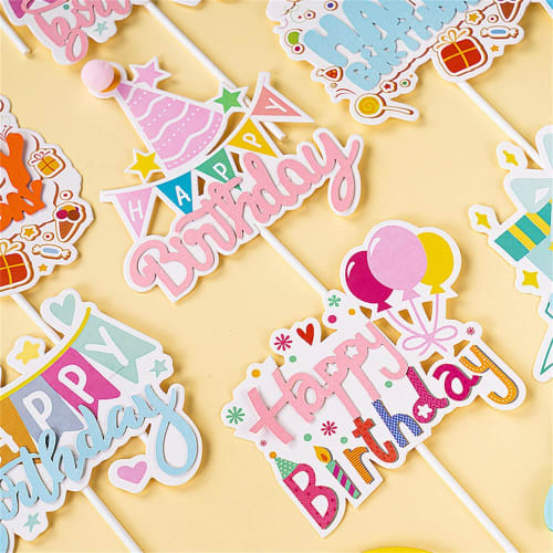 DUOLEIMI Cake Toppers, Birthday Cake Decorations, 10 Cake Picks, Cake Decorations, Happy Birthday Cake Insert Cards, Cute