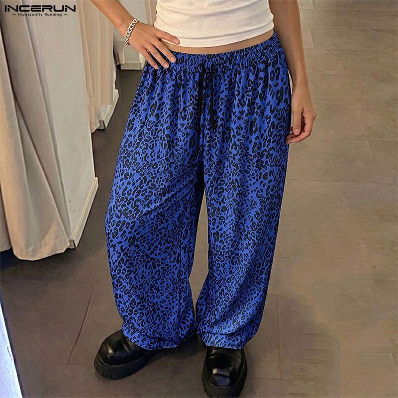 INCERUN Men Elastic Waist Leopard Casual Party Loose Long Pants Trousers