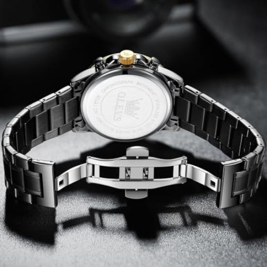 OLEVS Men's Quartz Watch, Stylish Multi-Function Watch with Stainless Steel Case, Waterproof, Luminous Display, Date Display, Analogue Watch,