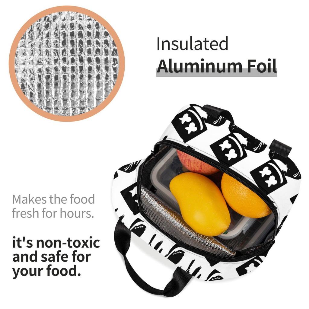 Marshmello - Sac à déjeuner isotherme DJ pour enfants Sac isotherme d'école Boîte alimentaire thermique Sac fourre-tout Contenant Boîtes à lunch étanches