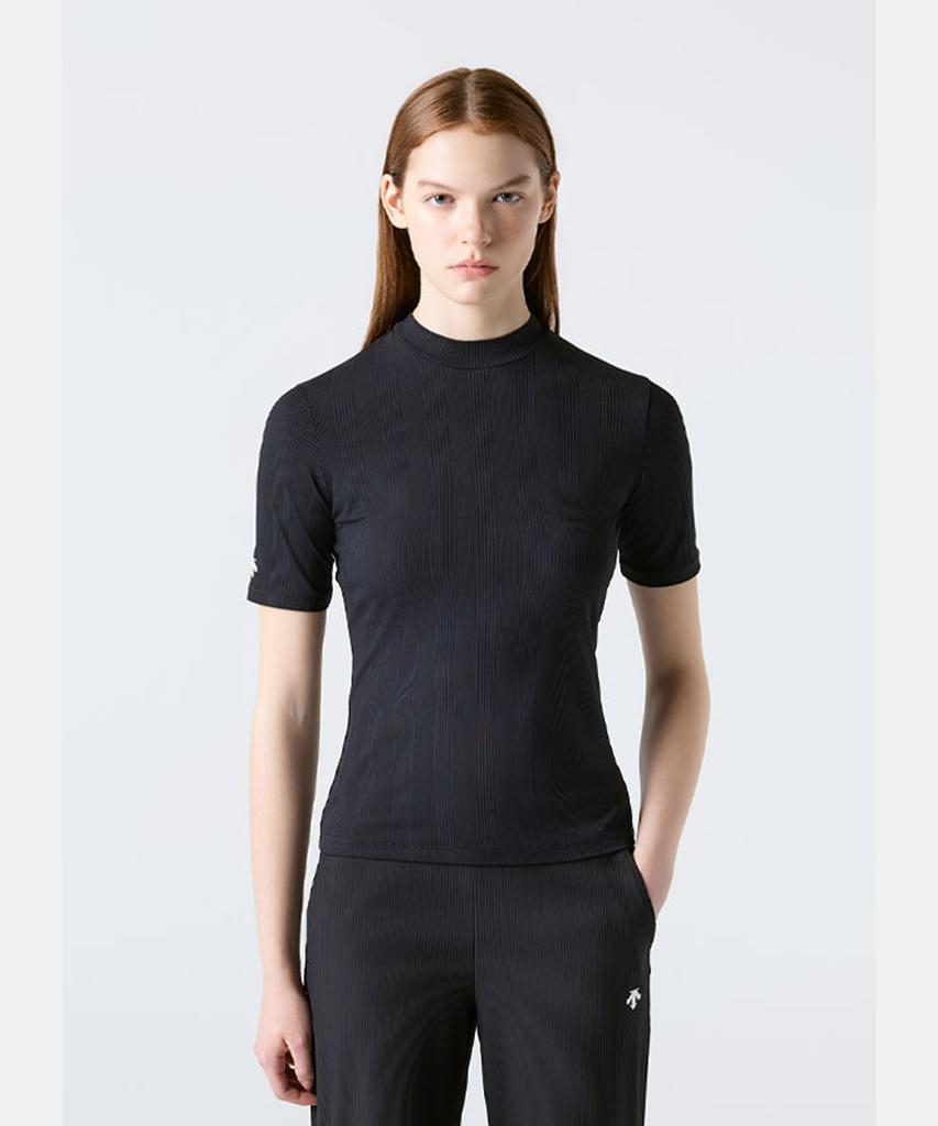 DESCENTE Women'S Ribbed Mock Neck Sleeve T-Shirt Black Sr122Pts11