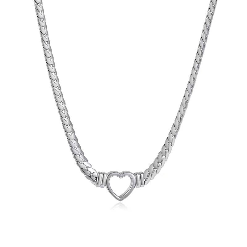 

18K Gold-Plated Heart-Shaped Pendant Necklace with Titanium Steel Cuban and Snake Chains for Women